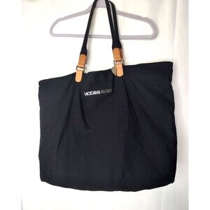 Victoria's Secret Weekender Black Olive Green Canvas Tote Bag Wing &Heart Charm